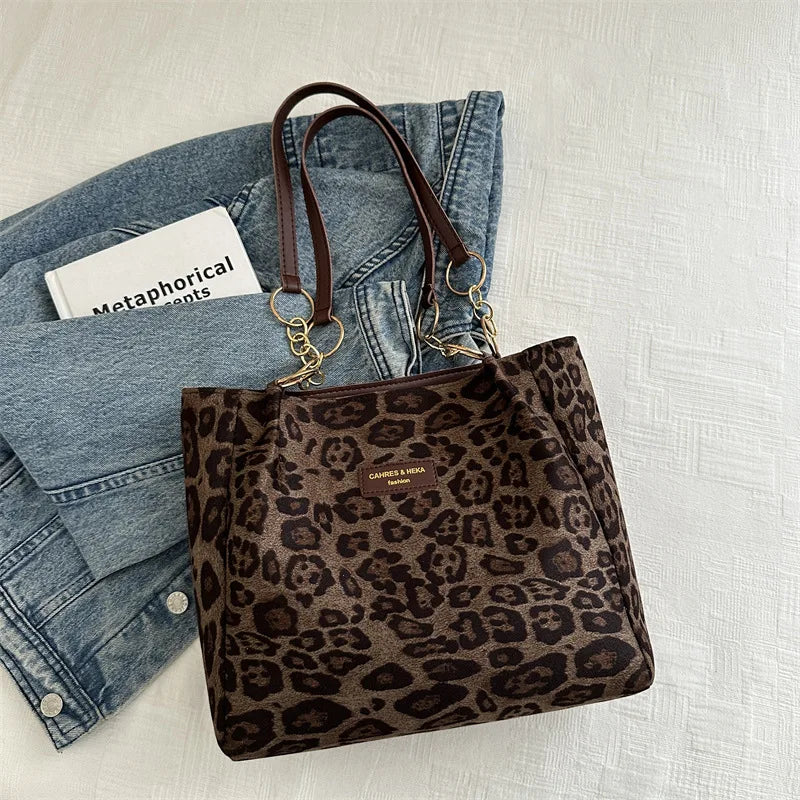Borsa Tote Donna Stampa Leopardata — Shopper in PU Casual per Ufficio e Viaggio
