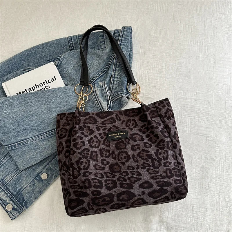Borsa Tote Donna Stampa Leopardata — Shopper in PU Casual per Ufficio e Viaggio