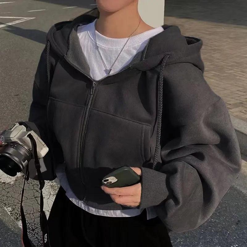 Felpa con Zip Cropped Donna - Foderata in Pile Slim Primavera Autunno