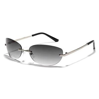 Ralferty Cool Rimless Cat Eye Sunglasses Women Men UV400 2025 Vintage Designer Steampunk Black Sun Glasses Male Retro Shades