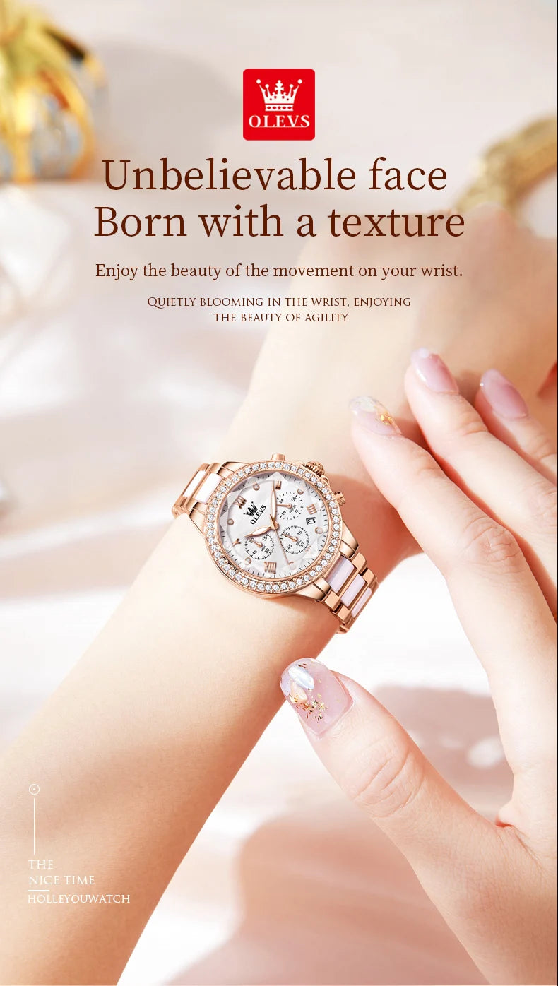 OLEVS Exquisite Women's Watches Prismatic Mirror Surface Quartz Watch Chronograph Gift Bracelet Calendar Waterproof Female Watch