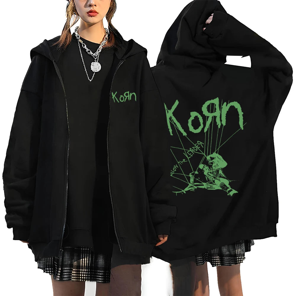 Felpa con Cappuccio Korn Rock World Tour - Zip Oversized Streetwear Hip Hop