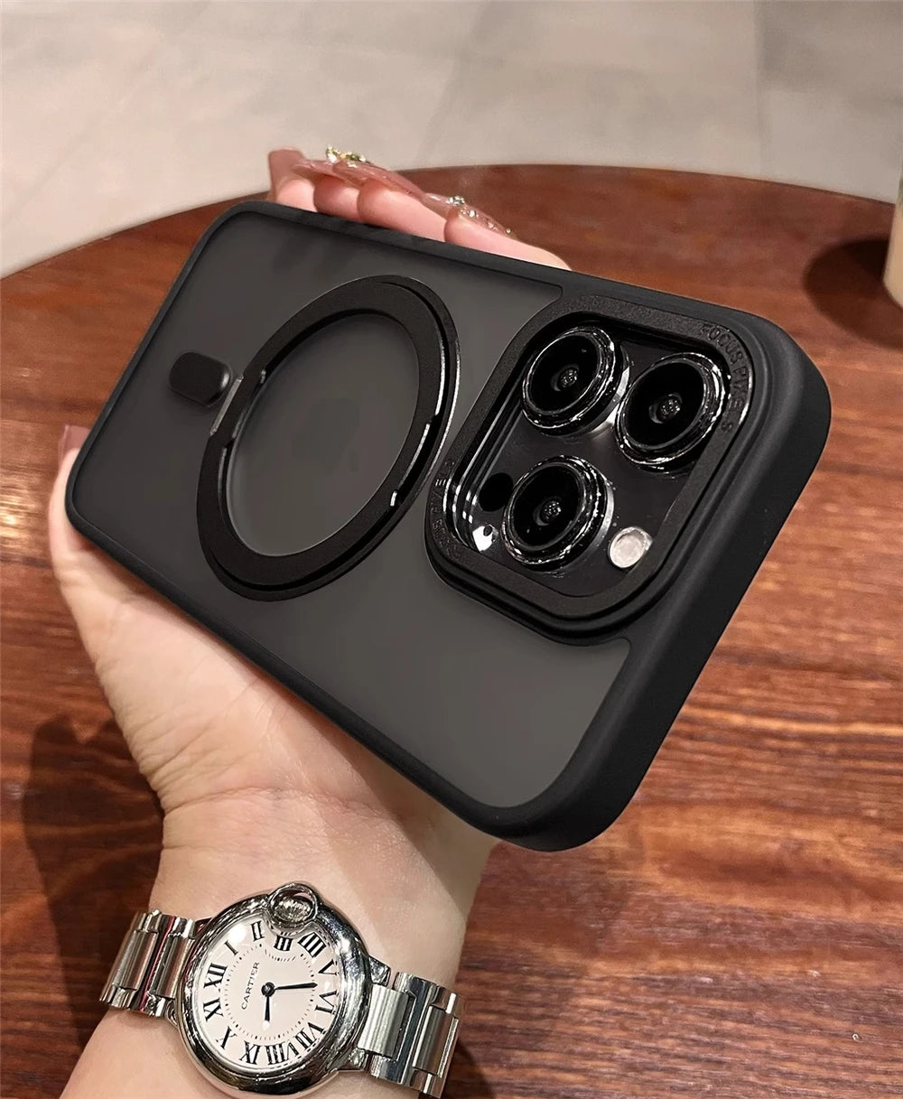 Luxury Rotate Holder Stand Magsafe Magnetic Matte Phone Case For iPhone 17 Air 12 13 14 15 16 Pro Max Protector On 15 Plus Cover