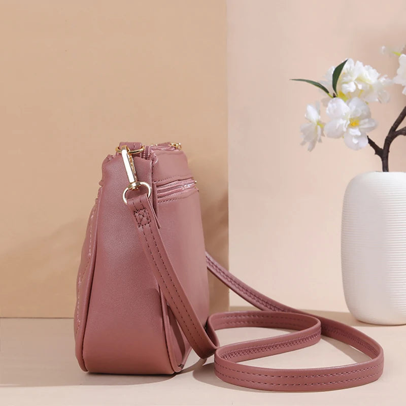 Borsa a Tracolla Donna Ricamata - Crossbody Capiente con Zip