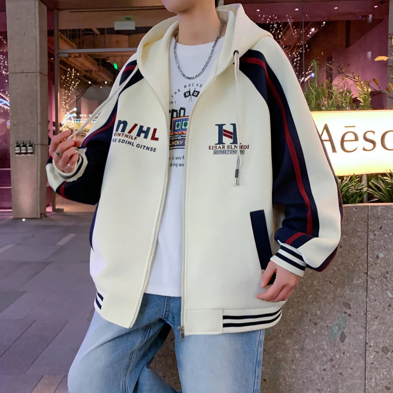 Felpa con Cappuccio Uomo Casual Moda Cardigan Giacca Comoda Primavera Autunno