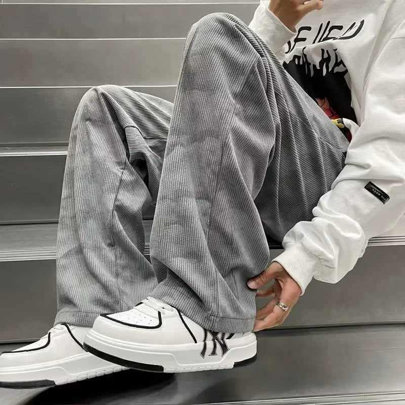Pantaloni Casual Corduroy Gamba Larga – Stile Retrò Hong Kong