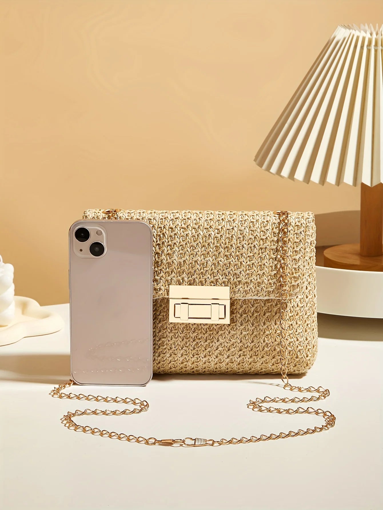 Borsa Paglia Intrecciata Donna - Tracolla Fashion con Chiusura a Lucchetto