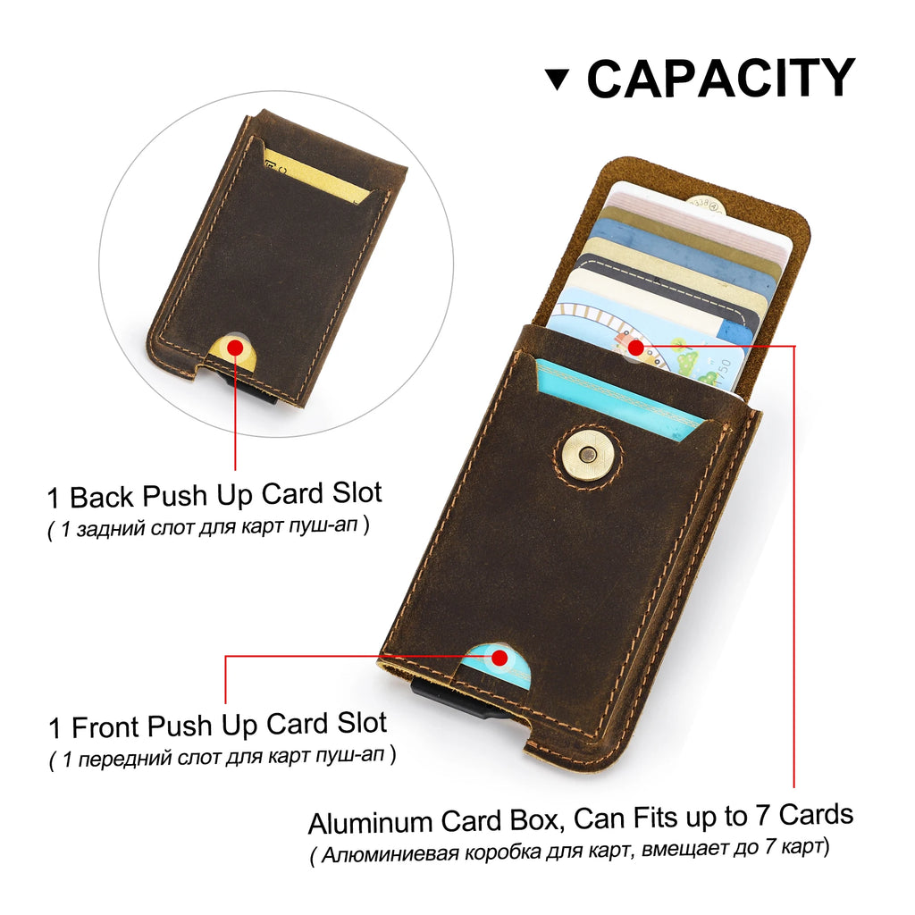 CONTACT'S Men's Credit Card Holder Wallet RFID Genuine Leather Hasp Card Case Man Casual Designer Mini Cards Aluminum Box Purse