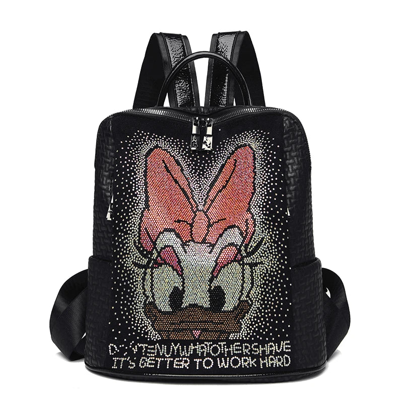 Zaino Donna Grande Capacità con Diamanti Cartoon - Borsa Scuola Fashion