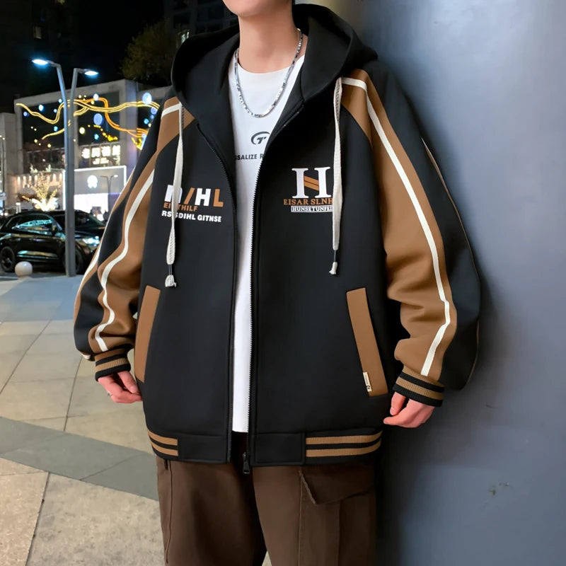 Felpa con Cappuccio Uomo Casual Moda Cardigan Giacca Comoda Primavera Autunno