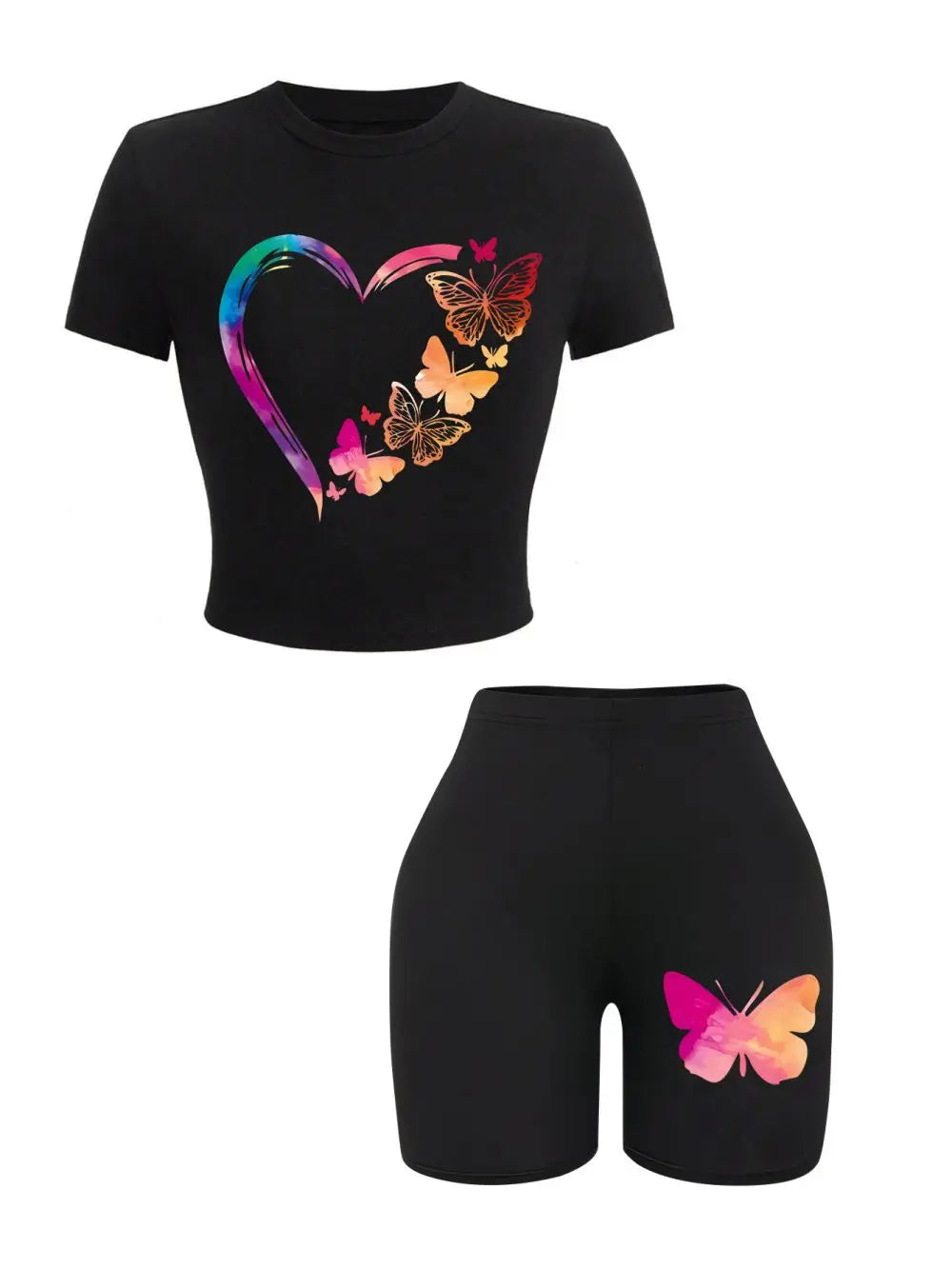 Completo Donna T-Shirt e Shorts — Stampa Farfalle Slim Fit