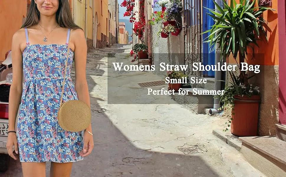 Borsa Rotonda in Paglia Minimalista - Tracolla Donna Stile Vacanza