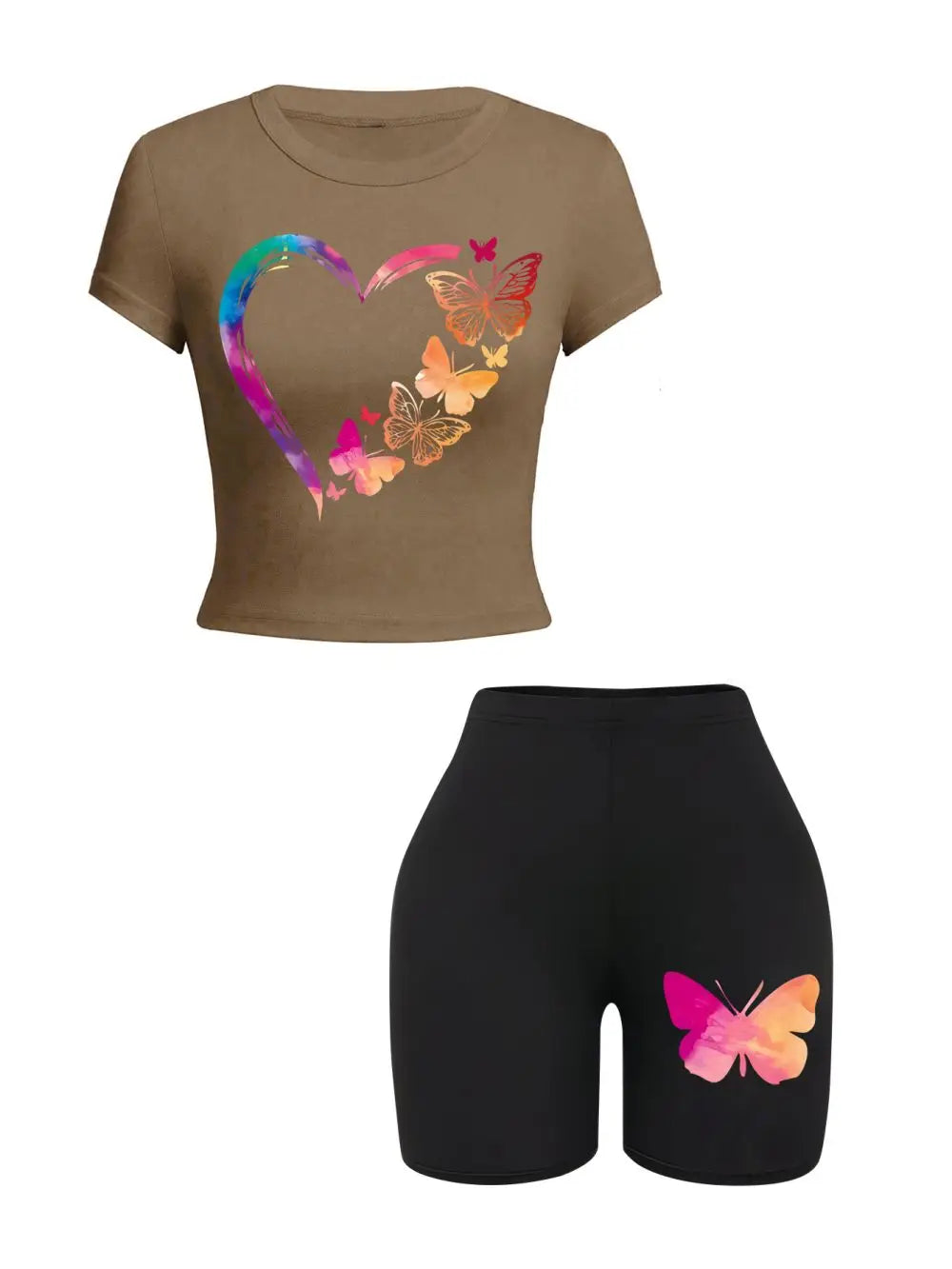 Completo Donna T-Shirt e Shorts — Stampa Farfalle Slim Fit