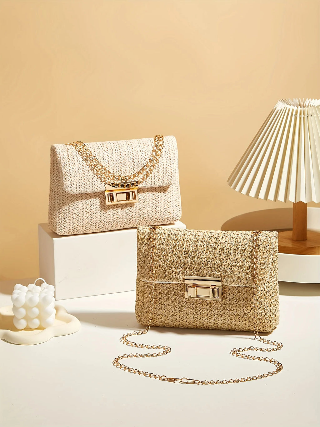 Borsa Paglia Intrecciata Donna - Tracolla Fashion con Chiusura a Lucchetto
