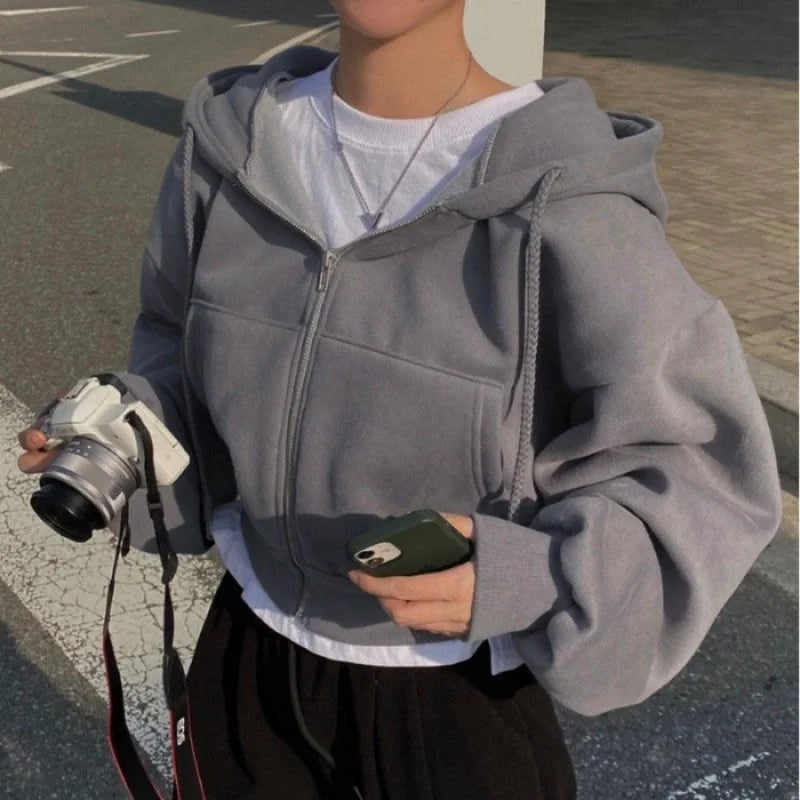 Felpa con Zip Cropped Donna - Foderata in Pile Slim Primavera Autunno