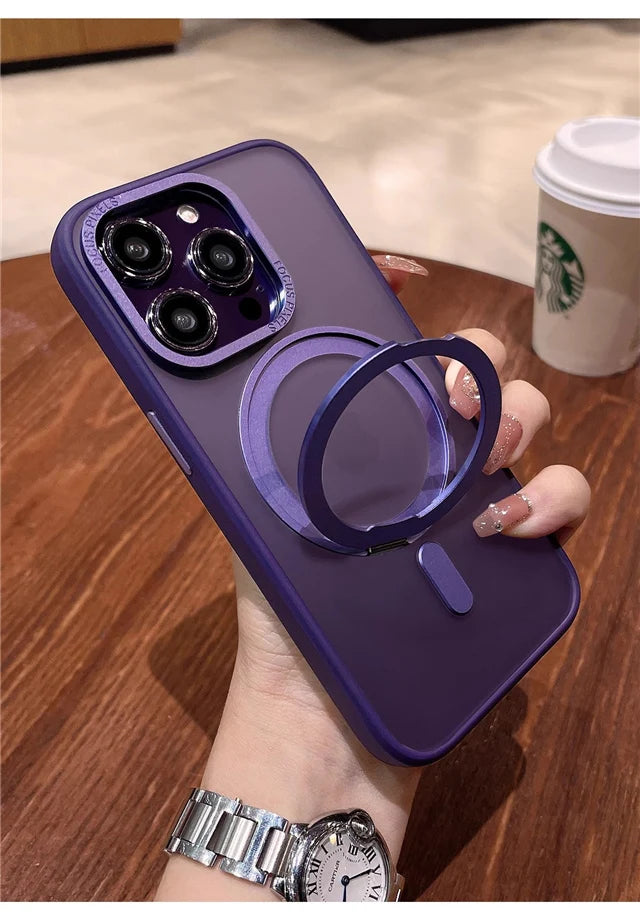 Luxury Rotate Holder Stand Magsafe Magnetic Matte Phone Case For iPhone 17 Air 12 13 14 15 16 Pro Max Protector On 15 Plus Cover