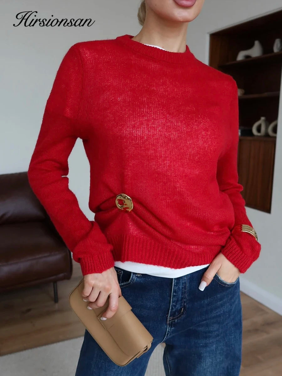 Maglione Elegante Donna Casual Moda Largo Pullover Traforato Colori Caramella