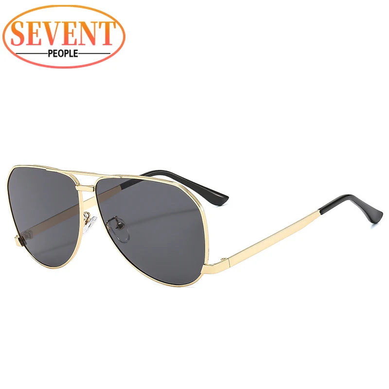 Oversized Pilot Shiled Sunglasses Women 2026 Luxury Brand Vintage Square Metal Frame Shades Eyewear For Ladies Double Beam