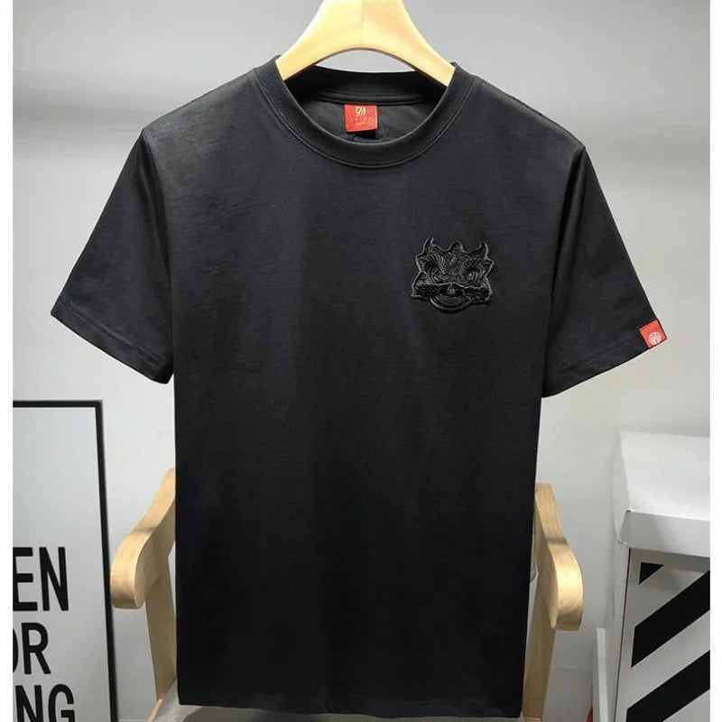 T-shirt Uomo Ricamo Leone – Stile Cinese Casual Estiva