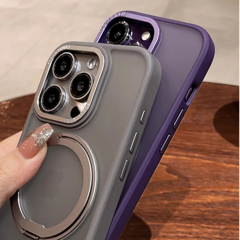 Luxury Rotate Holder Stand Magsafe Magnetic Matte Phone Case For iPhone 17 Air 12 13 14 15 16 Pro Max Protector On 15 Plus Cover