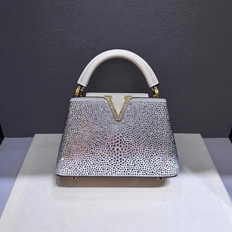 Borsa Tote Donna con Diamanti e Strass - Tracolla in Pelle Luxury
