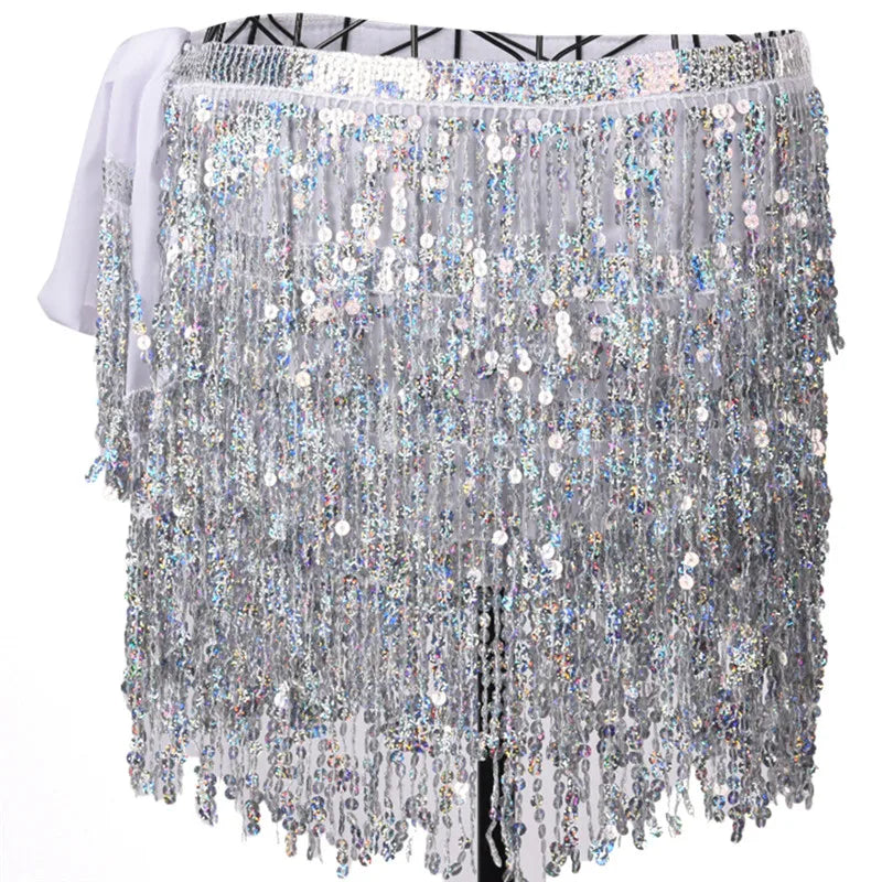 Fascia per Danza del Ventre con Paillettes e Frange - Cintura Decorativa per Performance e Feste