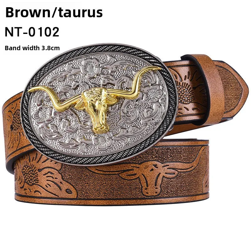 Cintura Western Vintage in Pelle PU - Fibbia con Lettera Classica e Decorazioni Floreali Retrò