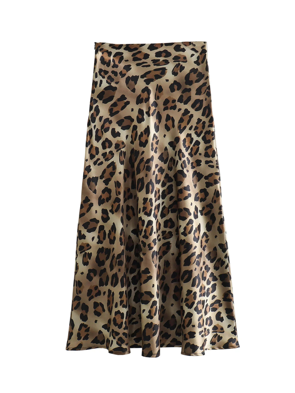 HXAO Women's Skirts Leopard Long Skirts For Women Vintage Satin Animal Print Skirt Woman Fashion High Waist Elegant Midi Skirts