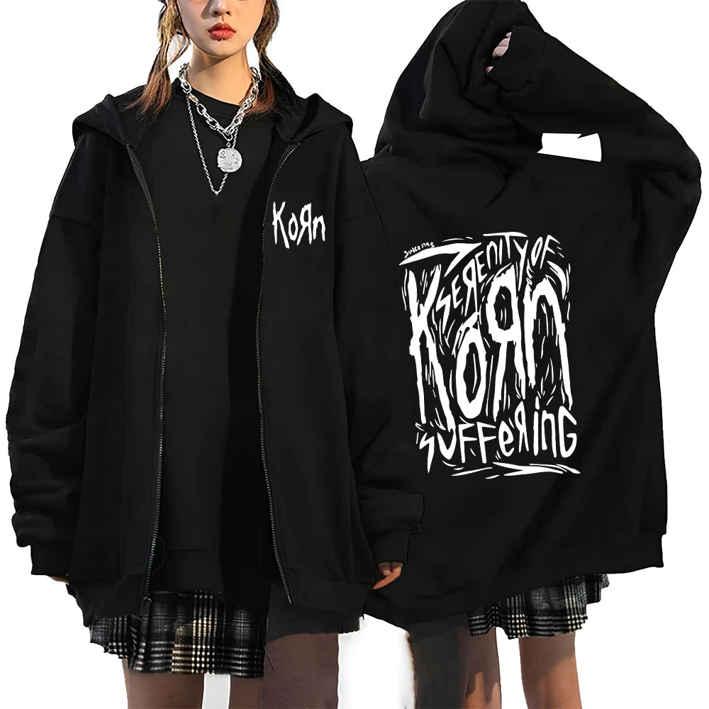 Felpa con Cappuccio Korn Rock World Tour - Zip Oversized Streetwear Hip Hop