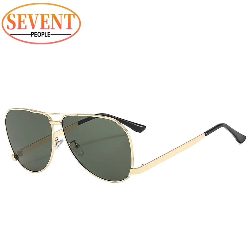 Oversized Pilot Shiled Sunglasses Women 2026 Luxury Brand Vintage Square Metal Frame Shades Eyewear For Ladies Double Beam