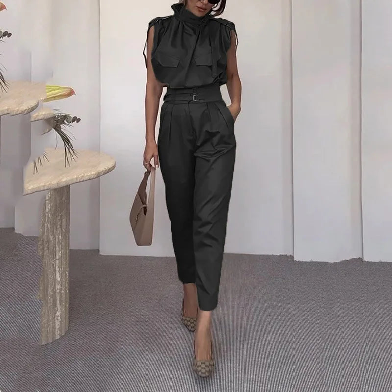 Completo Due Pezzi Estivo Donna - Top Senza Maniche e Pantaloni Lunghi