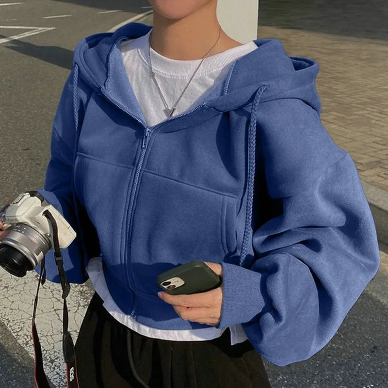 Felpa con Zip Cropped Donna - Foderata in Pile Slim Primavera Autunno