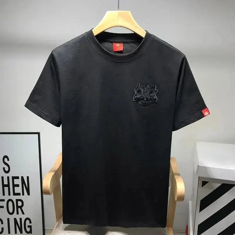 T-shirt Uomo Ricamo Leone – Stile Cinese Casual Estiva