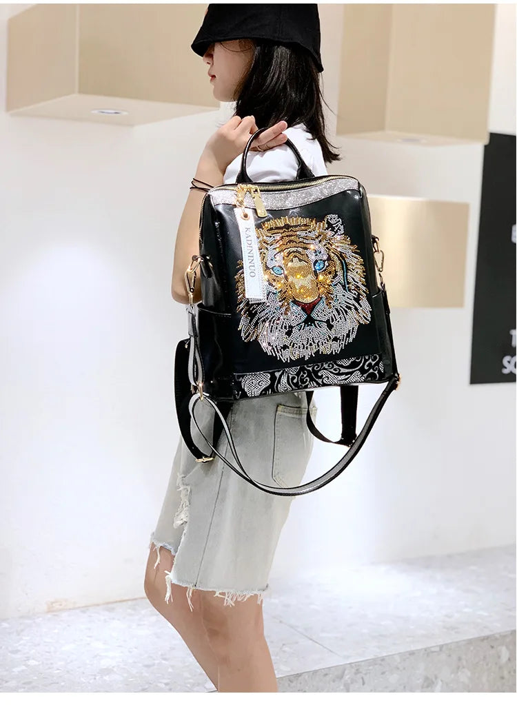Zaino Donna Fashion con Paillettes - Borsa Scuola in Pelle Morbida per Viaggio