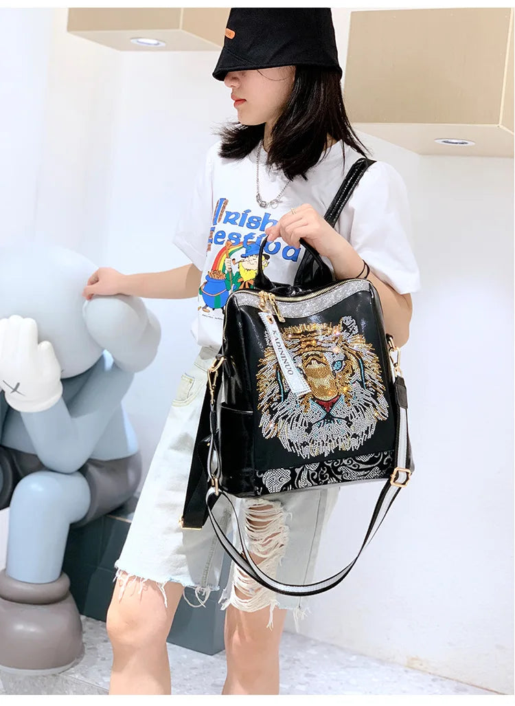 Zaino Donna Fashion con Paillettes - Borsa Scuola in Pelle Morbida per Viaggio
