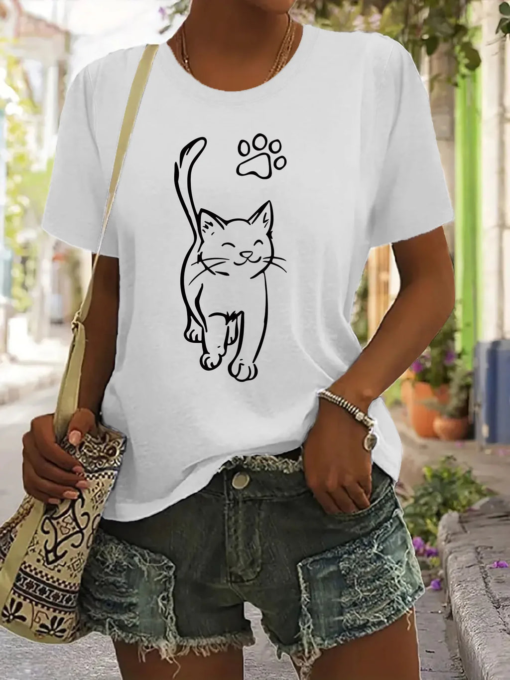 T-Shirt Gatto Donna | Top Casual Urban Style Stampa Cat