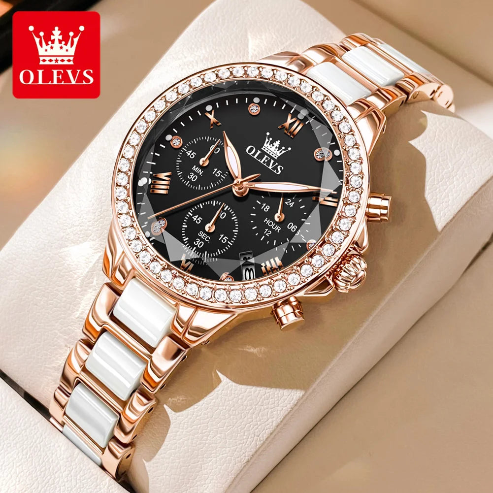 OLEVS Exquisite Women's Watches Prismatic Mirror Surface Quartz Watch Chronograph Gift Bracelet Calendar Waterproof Female Watch