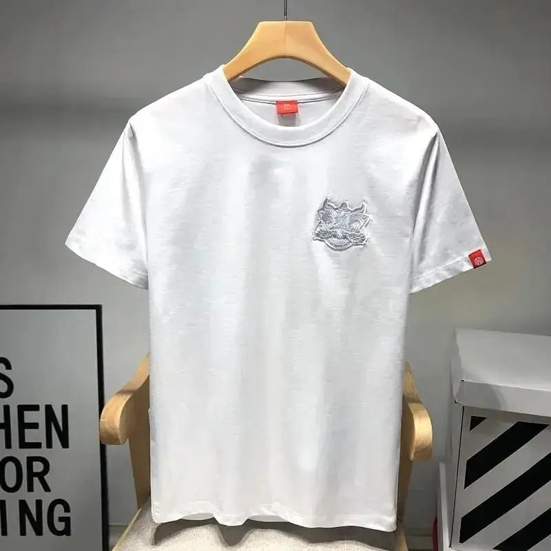 T-shirt Uomo Ricamo Leone – Stile Cinese Casual Estiva