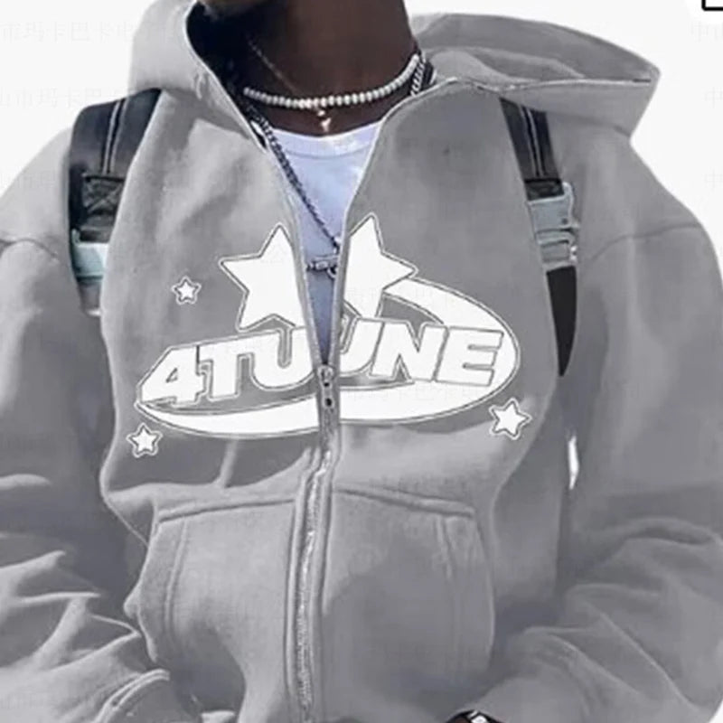 Felpa con Cappuccio Donna Oversized Stampa Stelle Y2K - Streetwear Harajuku Hip Hop Retrò