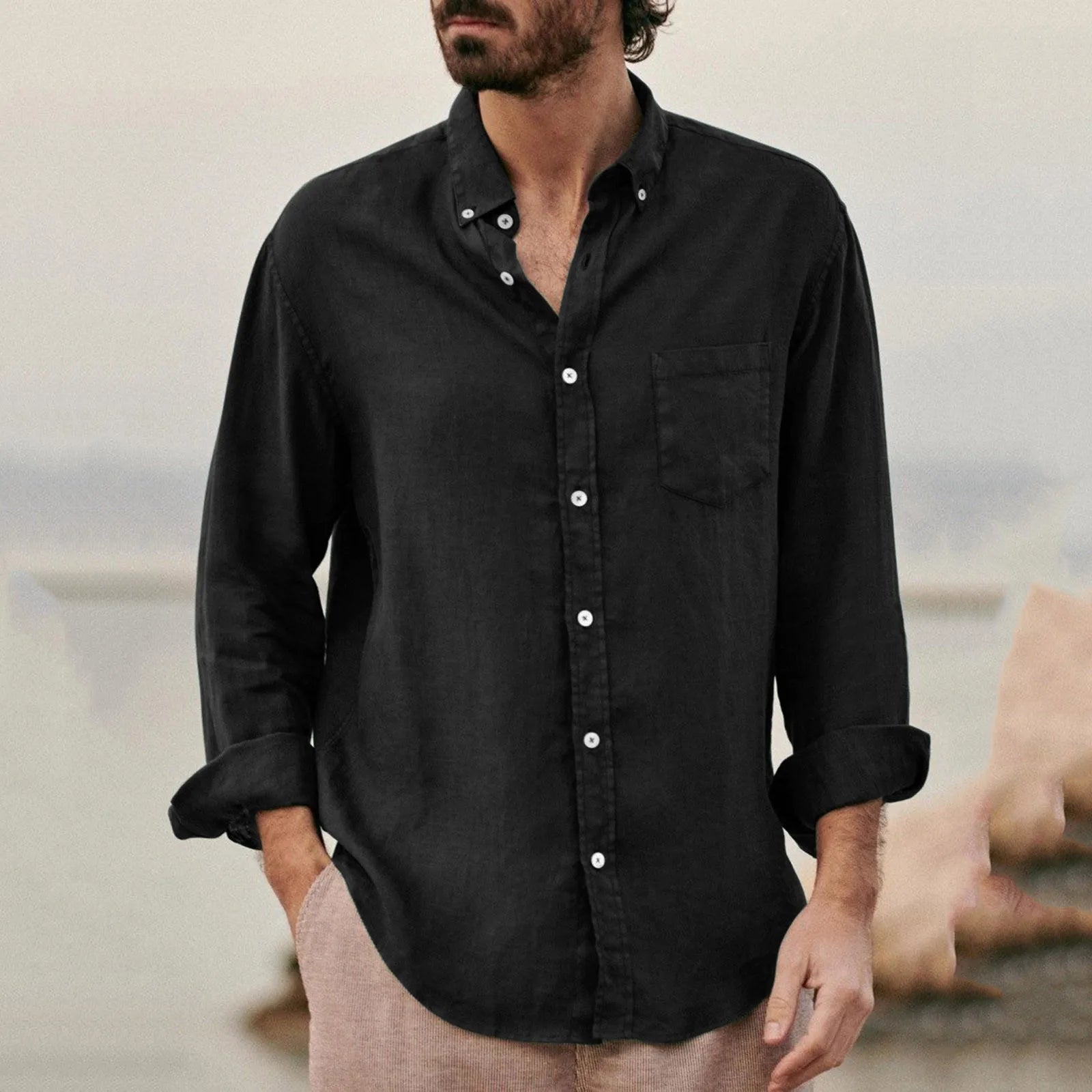 Camicia Uomo Lino Casual Retrò – Cardigan Versatile 4 Stagioni