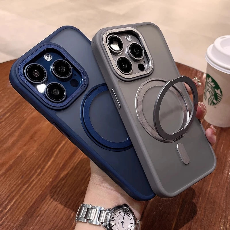 Luxury Rotate Holder Stand Magsafe Magnetic Matte Phone Case For iPhone 17 Air 12 13 14 15 16 Pro Max Protector On 15 Plus Cover
