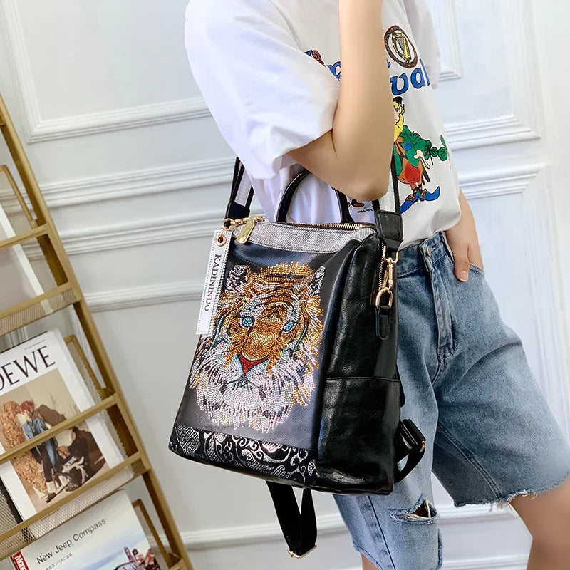 Zaino Donna Fashion con Paillettes - Borsa Scuola in Pelle Morbida per Viaggio