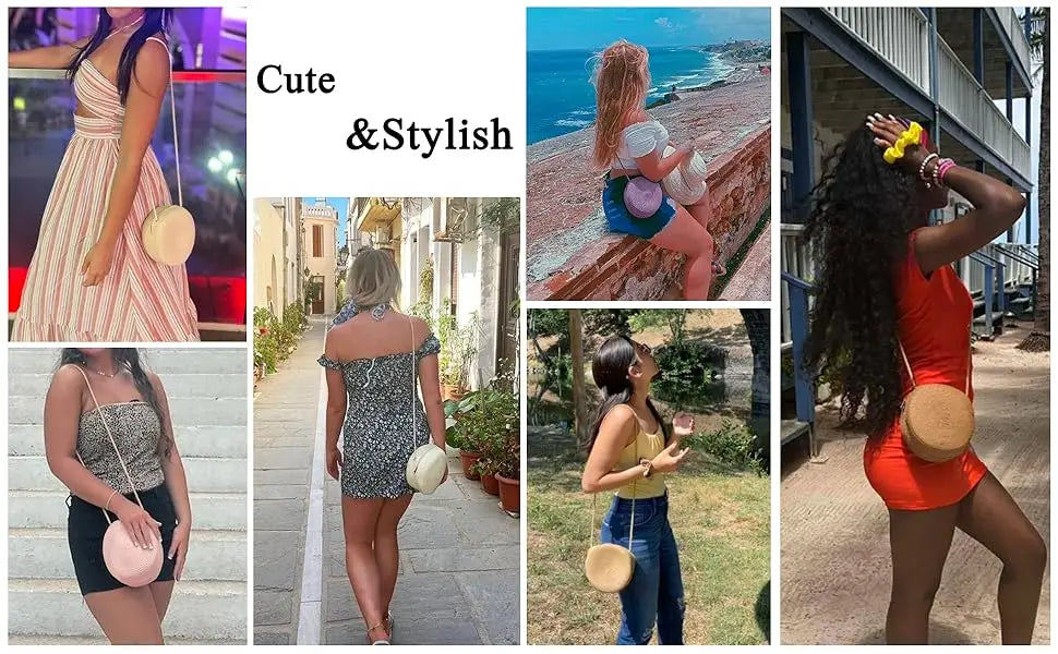 Borsa Rotonda in Paglia Minimalista - Tracolla Donna Stile Vacanza