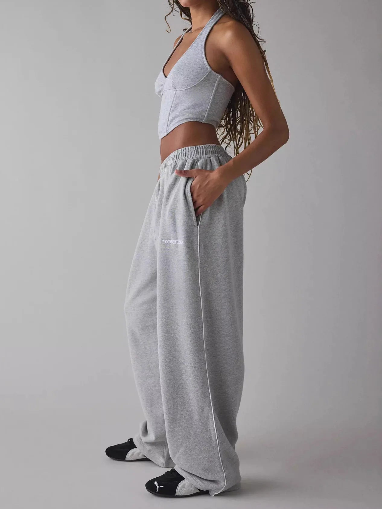 Pantaloni Donna Casual Ricamati Gamba Dritta Vita Elastica Comodi Loose Fit Estate