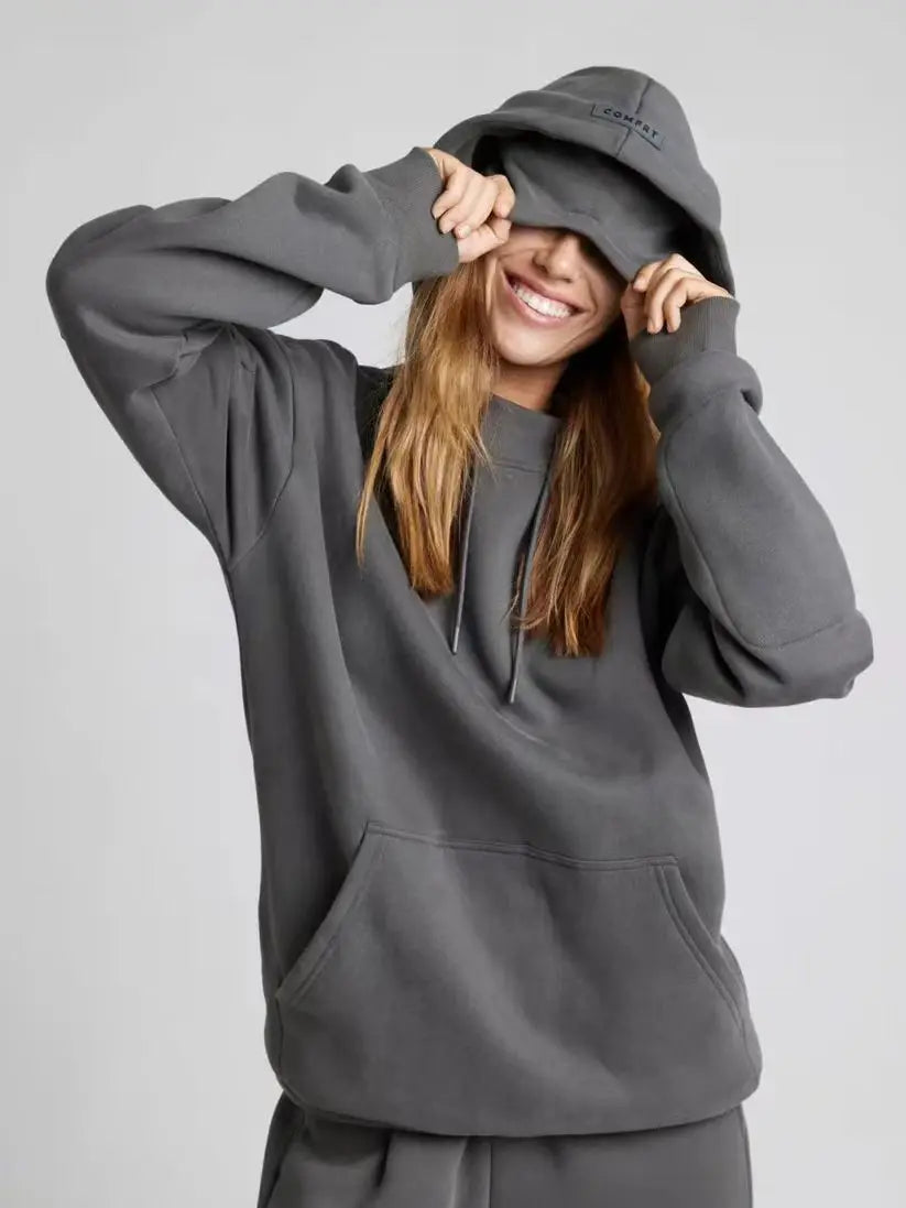 Felpa con Cappuccio Donna Autunno Inverno Stile Europeo Americano Coppia Colori Premium