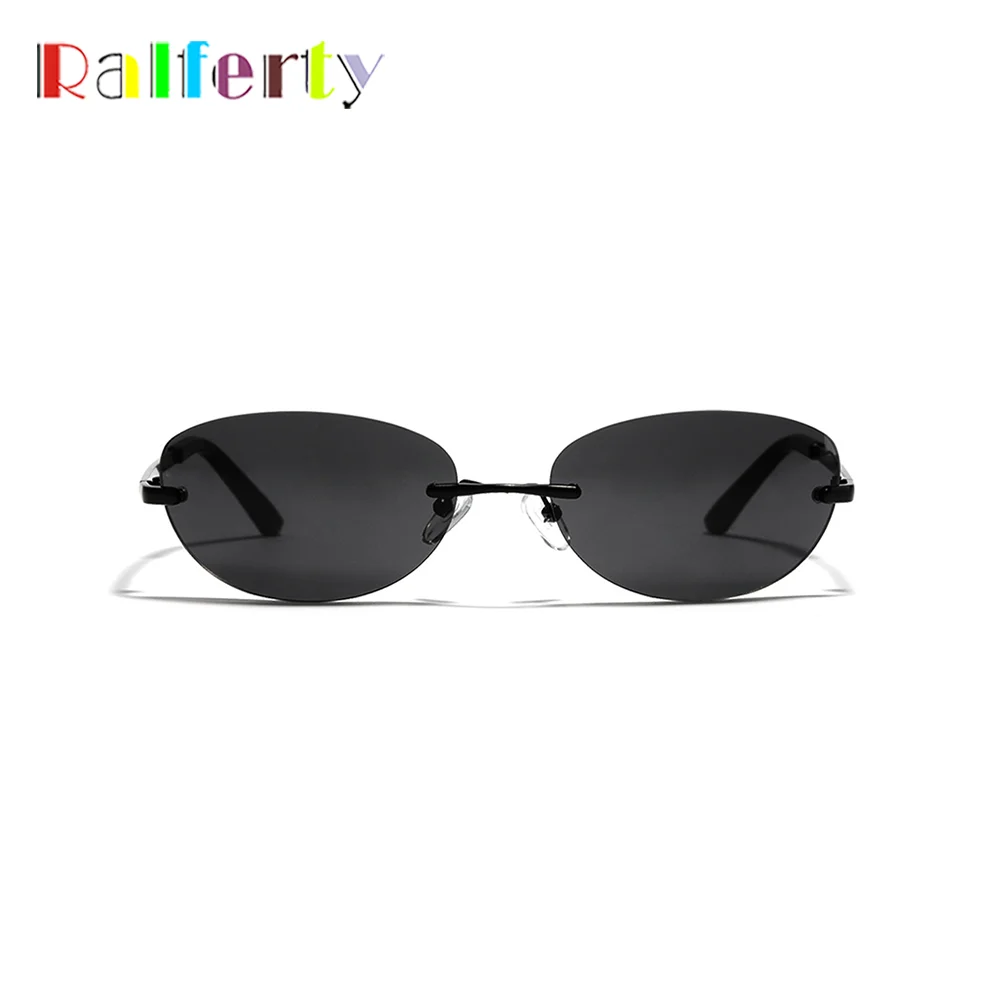 Ralferty Cool Rimless Cat Eye Sunglasses Women Men UV400 2025 Vintage Designer Steampunk Black Sun Glasses Male Retro Shades