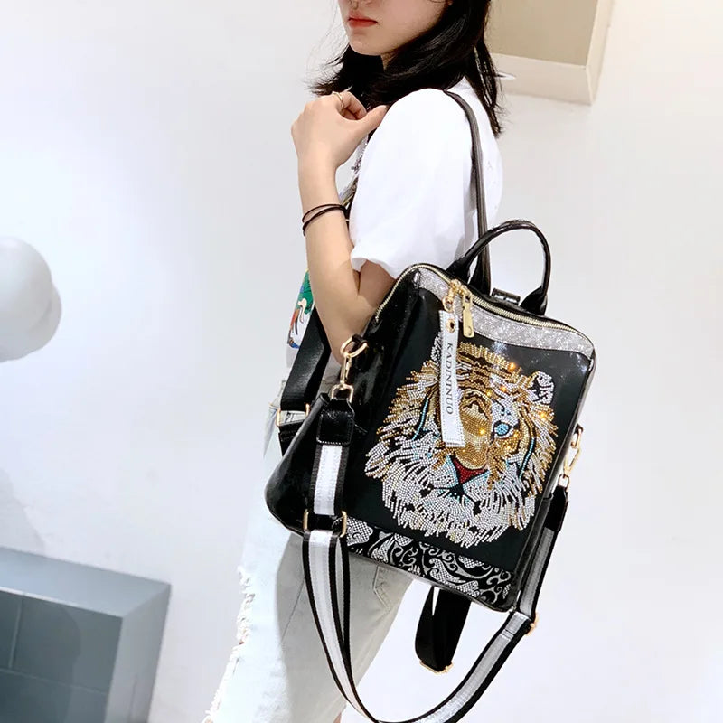 Zaino Donna Fashion con Paillettes - Borsa Scuola in Pelle Morbida per Viaggio