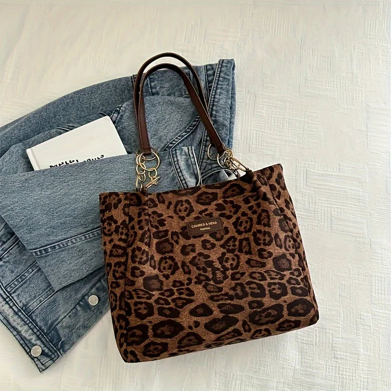 Borsa Tote Donna Stampa Leopardata — Shopper in PU Casual per Ufficio e Viaggio