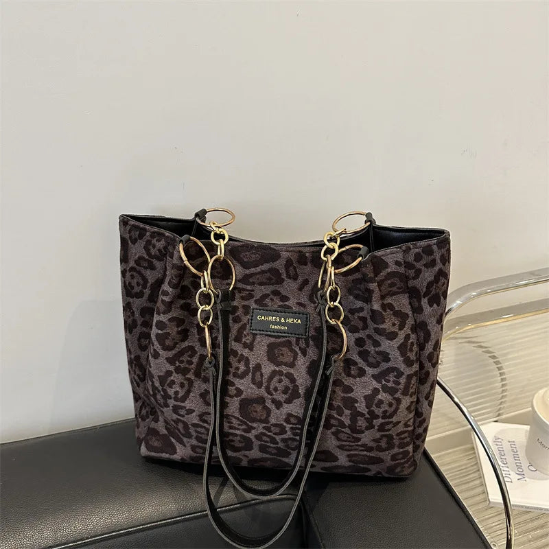 Borsa Tote Donna Stampa Leopardata — Shopper in PU Casual per Ufficio e Viaggio