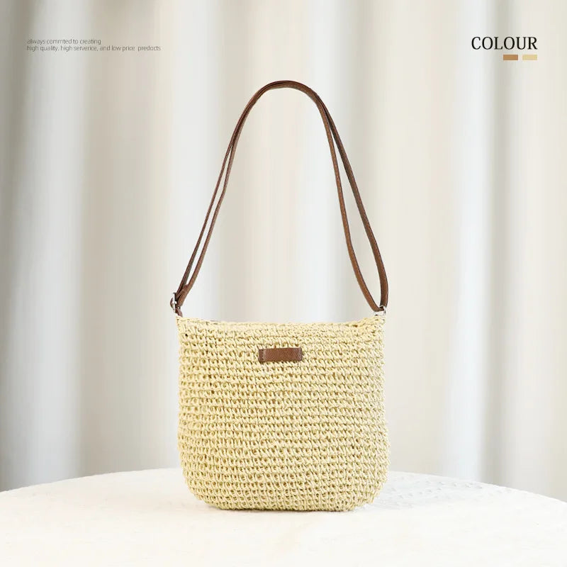 Borsa di Paglia Intrecciata da Spiaggia — Shopper Estiva Donna in Rafia